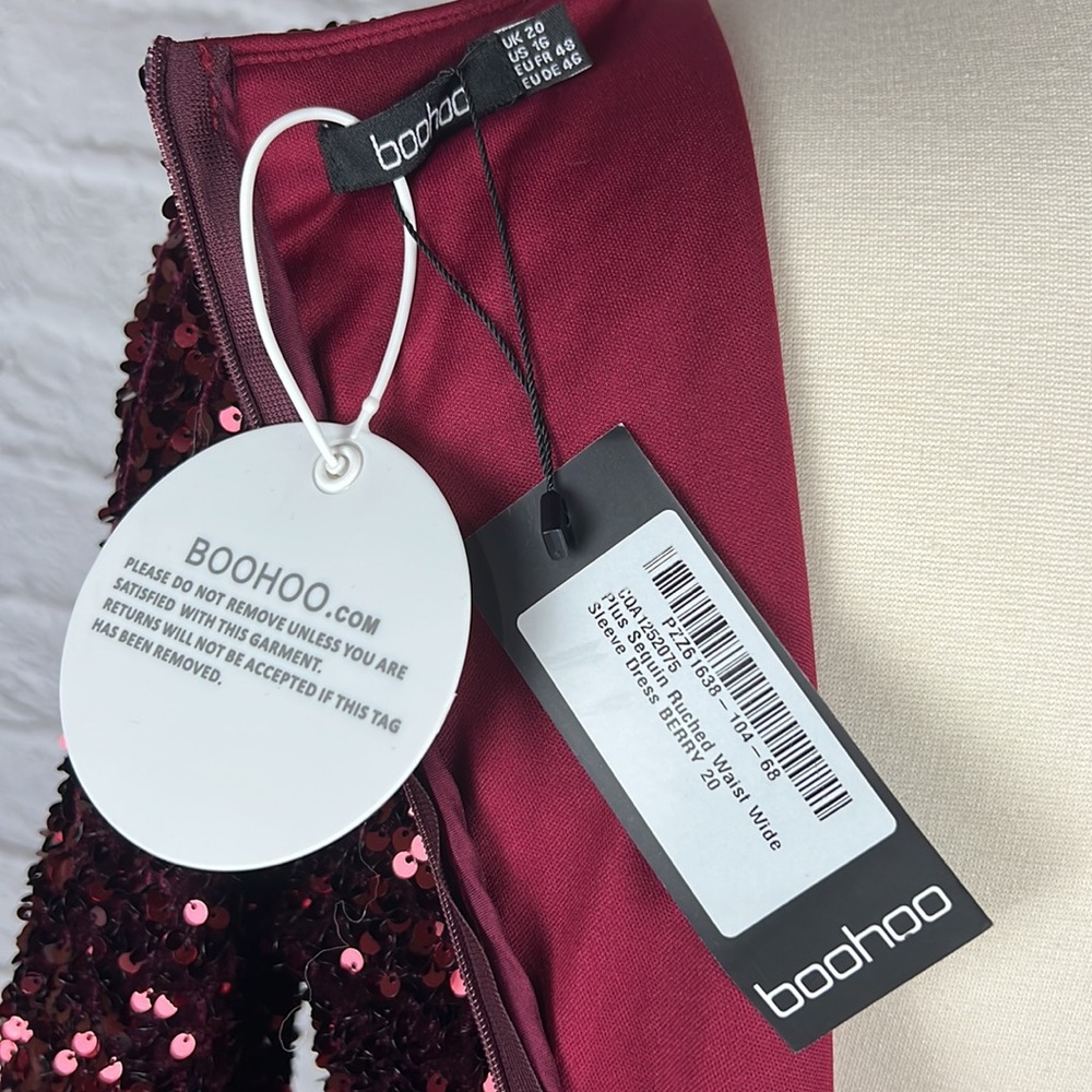 Boohoo red velvet and sequin deep V dress size 16 - Picture 8 of 12